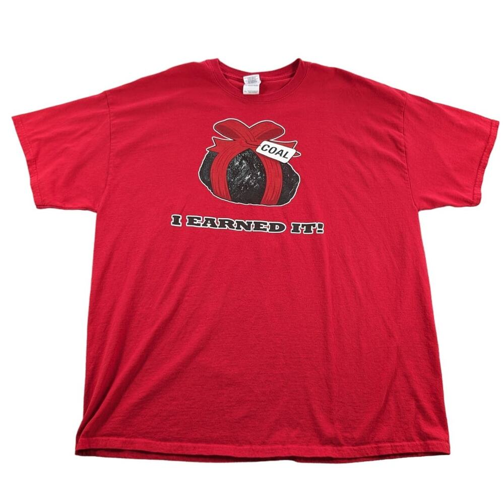 Christmas shirt Mens 2XL Ugly Party Coal I Earned It Red Holiday Gag Gift Funny